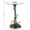 22.75" Black Aluminum Floral Twisted Vine Accent Table with Gold & Silver Accents & Glass Tabletop